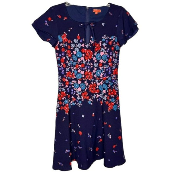 ModCloth Fit/Flare Floral Dress w/Keyhole Front and Tie - Navy - M - Picture 2 of 12